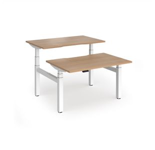 Elev8 Luxe Sit-Stand Back-To-Back Desks 1200mm x 800mm - White Frame / Beech Top