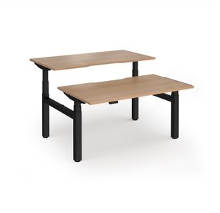 Elev8 Luxe Sit-Stand Back-To-Back Desks 1400mm x 800mm - Black Frame / Beech Top