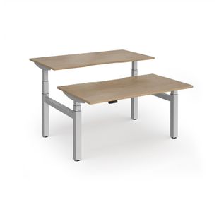 Elev8 Luxe Sit-Stand Back-To-Back Desks 1400mm x 800mm - Silver Frame / Kendal Oak Top