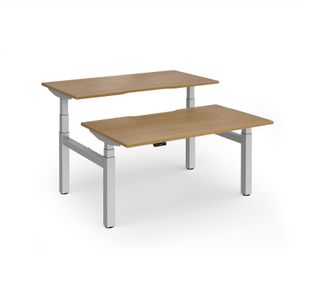 Elev8 Luxe Sit-Stand Back-To-Back Desks 1400mm x 800mm - Silver Frame / Oak Top