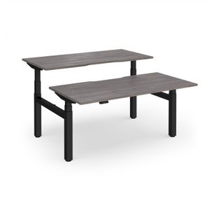Elev8 Luxe Sit-Stand Back-To-Back Desks 1600mm x 800mm - Black Frame / Grey Oak Top
