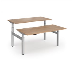 Elev8 Luxe Sit-Stand Back-To-Back Desks 1600mm x 800mm - Silver Frame / Beech Top
