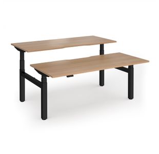 Elev8 Luxe Sit-Stand Back-To-Back Desks 1800mm x 800mm - Black Frame / Beech Top