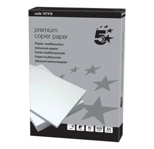 5 Star A4 Premium Copier Paper 90gsm White Ream-Wrapped (Pack of 2500) 107419