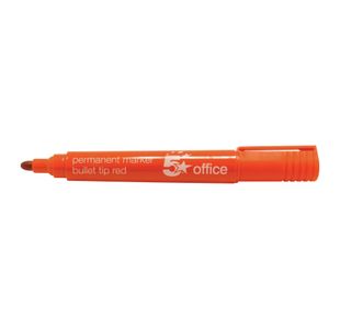 5 Star Permanent Marker Bullet Tip Xylene/Toluene-free Smear Proof 2mm Line Red (Pack of 12) 296093