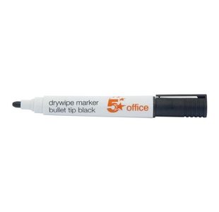5 Star Drywipe Marker Bullet Tip Xylene/Toluene-free 3mm Line Black (Pack of 12) 296123