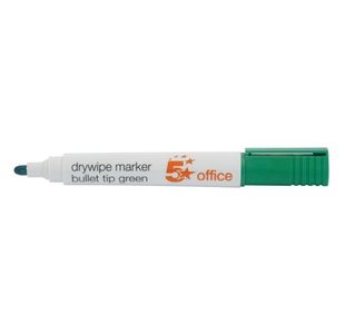 5 Star Drywipe Marker Bullet Tip Xylene/Toluene-free 3mm Line Green (Pack of 12) 296158