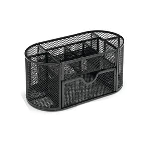 5 Star Wire Mesh Desk Tidy Scratch Resistant with Non-Marking Rubber Pads Black 319598