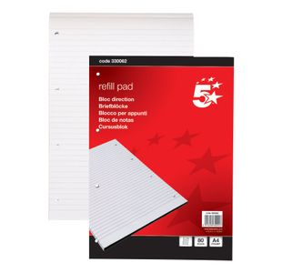 5 Star Headbound Refill Pad Ruled Punched 4 Holes 60gsm 160 Page A4 Red (Pack of 10) 330062