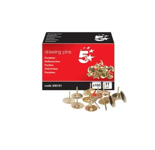 5 Star Office Brassed Drawing Pins 11mm Head Diameter 150s (Pack of 10)