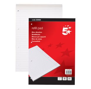 5 Star Headbound Refill Pad Ruled Margin 4 Hole 60gsm 160 Page A4 Red/White (Pack of 10) 330968