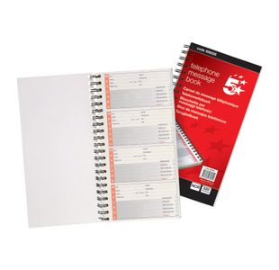 5 Star Telephone Message Book Wirebound Carbonless 320 Notes 80 Pages 275x150mm 356335