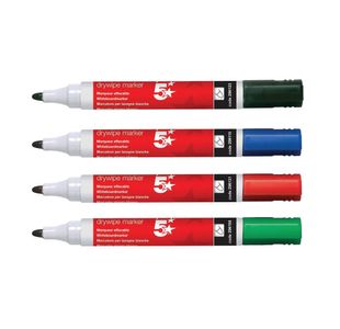 5 Star Drywipe Marker Bullet Tip Xylene/Toluene-free 3mm Line Wallet Assorted (Pack of 12) 500828