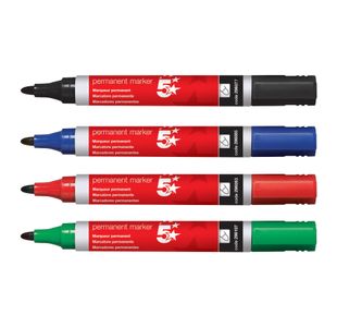 5 Star Permanent Marker Bullet Tip Xylene/Toluene-free Smear Proof Assorted (Pack of 4) 500941