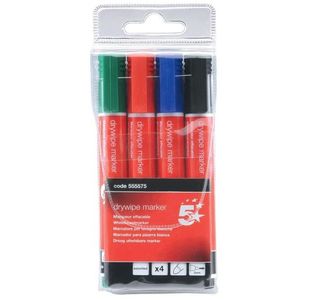 5 Star Drywipe Marker Bullet Tip Xylene/Toluene-free 3mm Line Wallet Assorted (Pack of 4) 555575