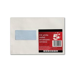 5 Star C5 Window Pocket Envelope Peel and Seal 80gsm White (Pack of 25) 600407