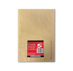 5 Star C4 Board Backed Envelope Peel and Seal 120gsm Manilla (Pack of 10) 600618
