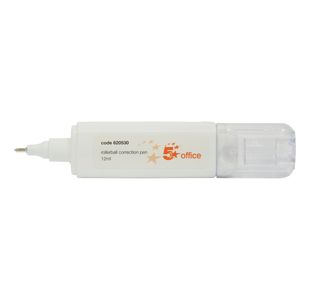 5 Star Rollerball Correction Pen Fine Metal Tip Applicator 12ml White (Pack of 12)
