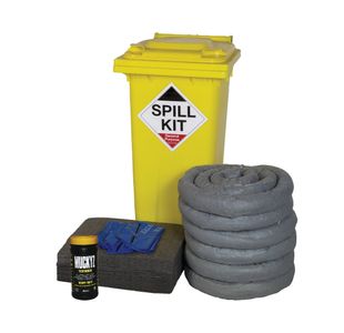 5 Star Gel Pup Spill Kit in a Yellow Wheelie Bin 120L Grey FS636805