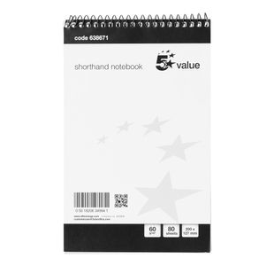 5 Star Spiral Shorthand Notebook Ruled 60gsm 160 Page 127x200mm Black/White (Pack of 10) 638671