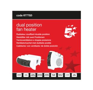 5 Star Dual Position Portable Fan Heater 1000W/2000W White FS677783