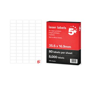 5 Star A4 Mini Sheet Labels 35.6x16.9mm White Pack of 8000 FS679505