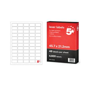 5 Star A4 Mini Sheet Labels 45.7x21.2mm Pack of 4800 FS679587