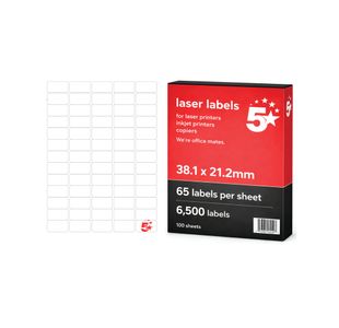 5 Star A4 Sheet Labels 38.1x21.2mm Pack of 6500 FS679676