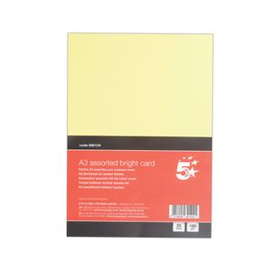 5 Star A3 Bright Assorted Card 160gsm Pack of 25 FS680124