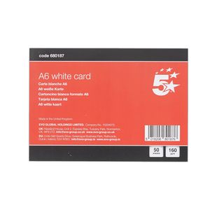 5 Star A6 White Card 160gsm Pack of 50 FS680187