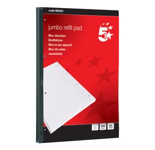 5 Star Jumbo Sidebound Refill Pad Ruled Margin 4 Holes 60gsm 400 Page A4 Red (Pack of 4) 902401