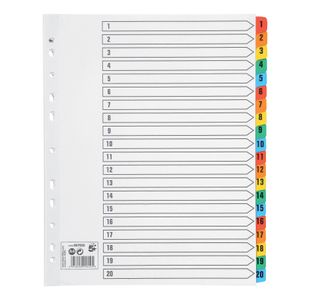 5 Star Office Maxi Index 1-20 Multipunched Mylar-reinforced Multicolour Tabs Extra Wide A4+ White