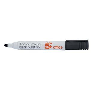 5 Star Flipchart Marker Bullet Tip Water-based 2mm Line Black (Pack of 12) 909884