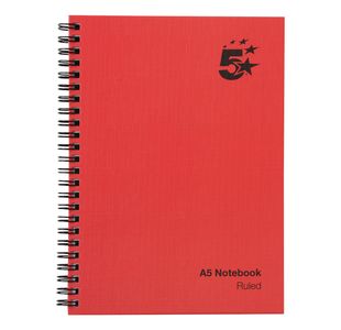 5 Star Wirebound Notebook Ruled 70gsm 160 Page A5 Red (Pack of 5) 912939
