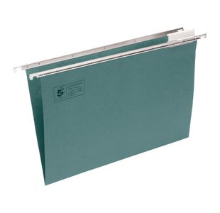 5 Star Suspension File with Tabs and Inserts Manilla 15mm V-base 180gsm A4 Green (Pack of 50) 913241