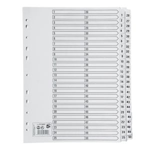 5 Star Index 1-50 Multipunched Mylar-reinforced Strip Tabs 160gsm A4 White 913403