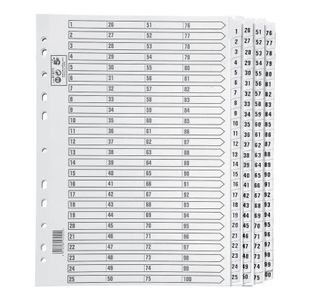 5 Star Index 1-100 Multipunched Mylar-reinforced Strip Tabs 160gsm A4 White 913411