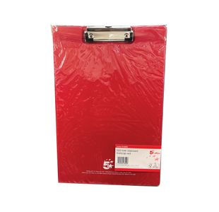 5 Star Fold-over Clipboard with Front Pocket Foolscap Red 913683