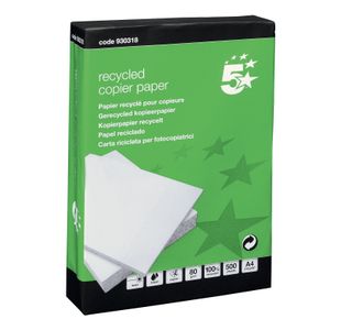 5 Star A4 Copier Paper Recycled 80gsm White Ream-Wrapped (Pack of 2500) 930318