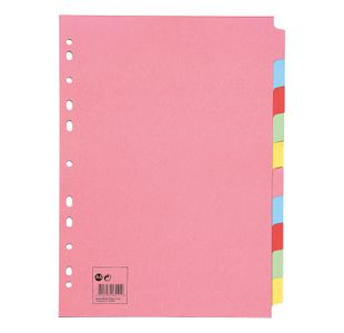5 Star Office Subject Dividers 10-Part Recycled Card Multipunched 155gsm A4 Assorted (Pack of 10)