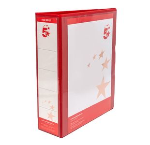 5 Star 4D-Ring Presentation Ring Binder A4 Polypropylene 65mm Red (Pack of 10) 933127