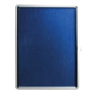 5 Star Glazed Noticeboard with Swing Door Locking Aluminium Frame Blue Felt 900x600mm 937637