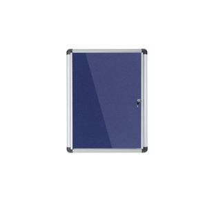 5 Star Glazed Noticeboard with Swing Door Locking Aluminium Frame Blue Felt 900x1200mm 937645