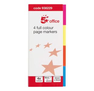 5 Star Index Page Marker Flag 25x45mm 40 Flags per Colour x4 Colours Neon Assorted 938229