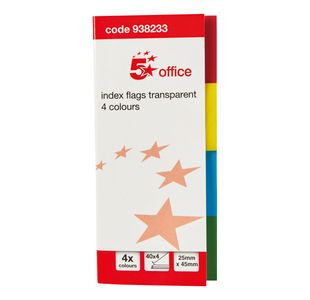 5 Star Index Page Marker Flag 25x45mm 40 Flags per Colour x4 Colours Transparent/Assorted 938233