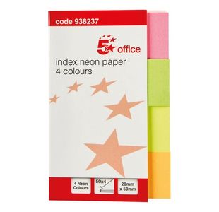 5 Star Index Paper Page Marker Flag 20x50mm 50 Flags per Colour Neon Assorted 938237