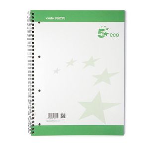 5 Star Recycled Spiral Notebook Ruled Margin Perforated 100 Page A4+ Green/White (Pack of 10) 938276