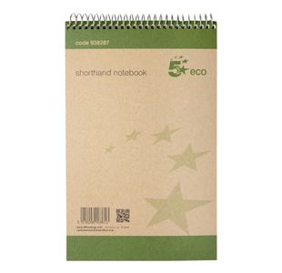 5 Star Spiral Shorthand Notebook Ruled 70gsm 160 Page 127x200mm Green/Buff (Pack of 10) 938287