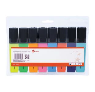 5 Star Highlighter Chisel Tip 1-5mm Line Assorted (Pack of 8) 938627