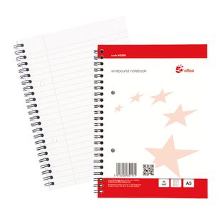 5 Star Wirebound Notebook Ruled Margin Perforated 2 Holes 100 Page A5+ Red/White (Pack of 10) 942598
